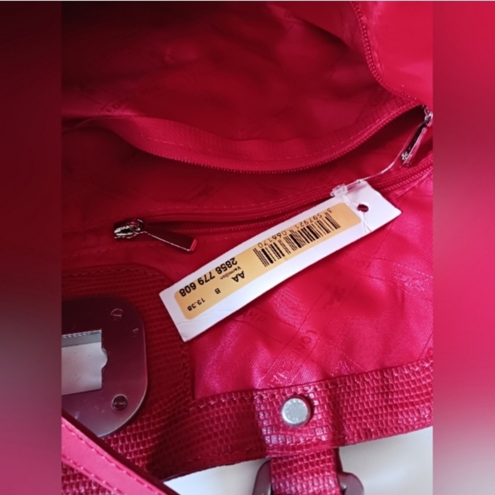 NWT Longchamp Vermillion red genuine leather bucket, tote,handbag bag - Picture 2 of 16